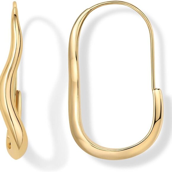 Jewelry - 14K Gold Plated Sterling Silver Wavy Hoop Earrings Women Bridal Jewelry
